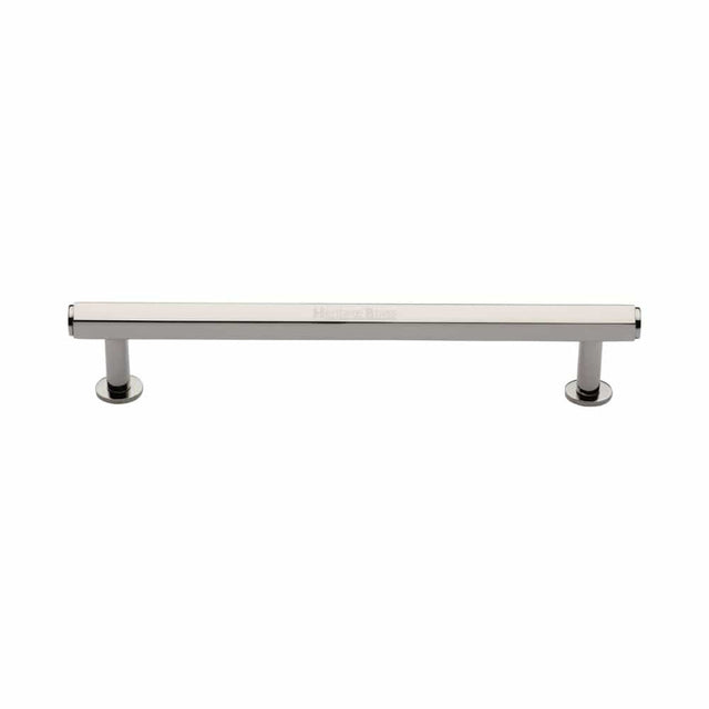 Heritage Brass Cabinet Hardware Polished Nickel / Cabinet Pull Handles / 160mm c/c Heritage Brass - Cabinet Pull Hexagon Design with Rose 160mm CTC Polished Nickel Fin