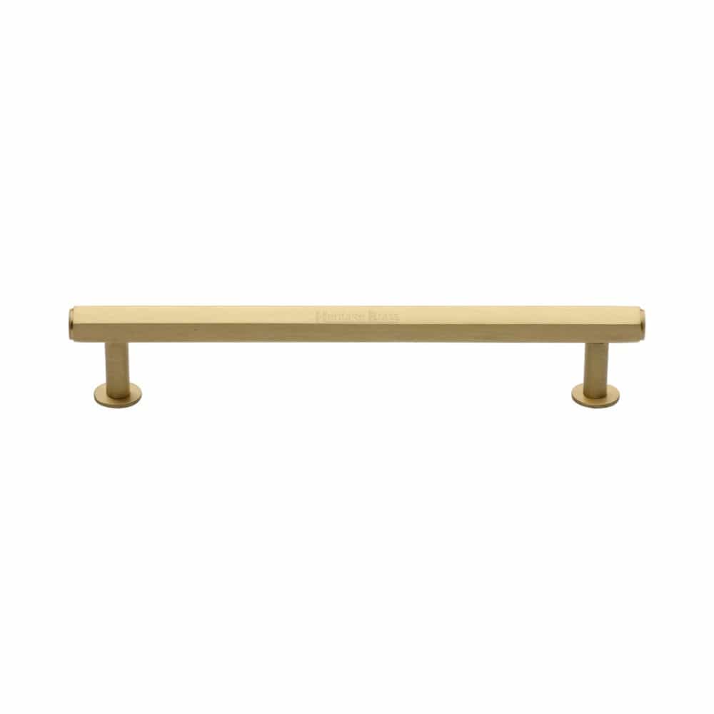 Heritage Brass Cabinet Hardware Satin Brass / Cabinet Pull Handles / 160mm c/c Heritage Brass - Cabinet Pull Hexagon Design with Rose 160mm CTC Satin Brass Fini