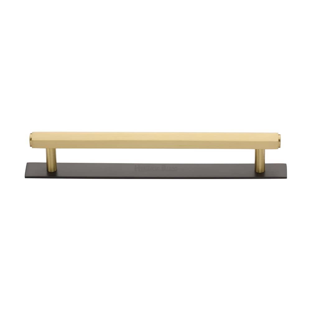 Heritage Brass Cabinet Hardware Matt Bronze/Satin Brass / Cabinet Pull Handles / 160mm c/c Heritage Brass - Cabinet Pull Hexagonal Design with Plate 160mm CTC Matt Bronze/