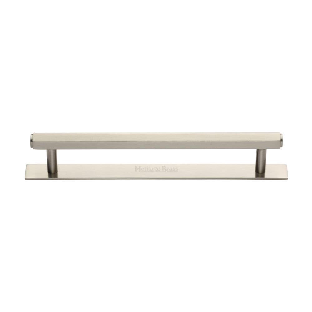Heritage Brass Cabinet Hardware Satin Nickel / Cabinet Pull Handles / 160mm c/c Heritage Brass - Cabinet Pull Hexagonal Design with Plate 160mm CTC Satin Nickel