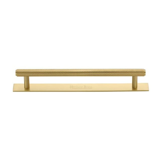 Heritage Brass Cabinet Hardware Satin Brass / Cabinet Pull Handles / 160mm c/c Heritage Brass - Cabinet Pull Knurled Design with Plate 160mm CTC Satin Brass Fin