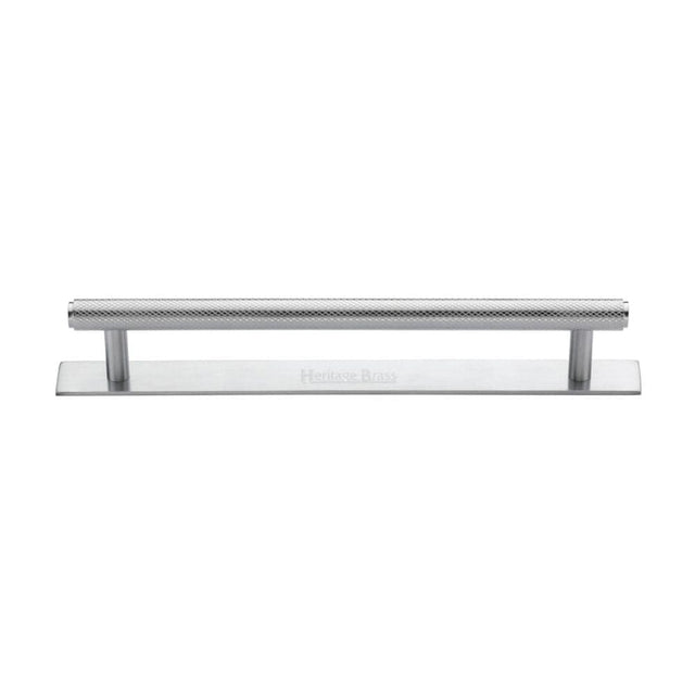 Heritage Brass Cabinet Hardware Satin Chrome / Cabinet Pull Handles / 160mm c/c Heritage Brass - Cabinet Pull Knurled Design with Plate 160mm CTC Satin Chrome Fi
