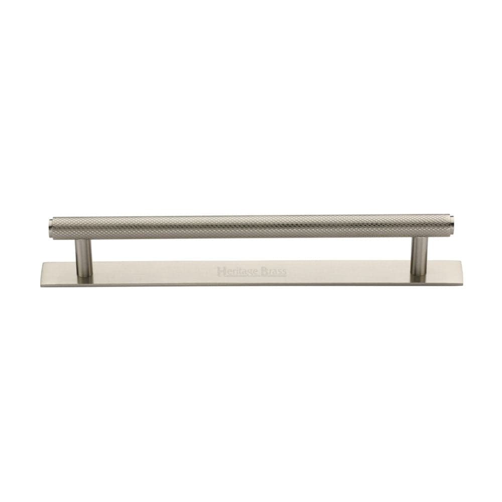 Heritage Brass Cabinet Hardware Satin Nickel / Cabinet Pull Handles / 160mm c/c Heritage Brass - Cabinet Pull Knurled Design with Plate 160mm CTC Satin Nickel Fi