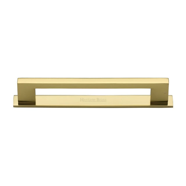Heritage Brass Cabinet Hardware Polished Brass / Cabinet Pull Handles / 160mm c/c Heritage Brass - Cabinet Pull Metro Design with Plate 160mm CTC Polished Brass Finis