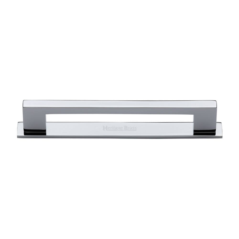 Heritage Brass Cabinet Hardware Polished Chrome / Cabinet Pull Handles / 160mm c/c Heritage Brass - Cabinet Pull Metro Design with Plate 160mm CTC Polished Chrome Fini