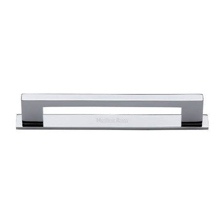 Heritage Brass Cabinet Hardware Polished Chrome / Cabinet Pull Handles / 160mm c/c Heritage Brass - Cabinet Pull Metro Design with Plate 160mm CTC Polished Chrome Fini