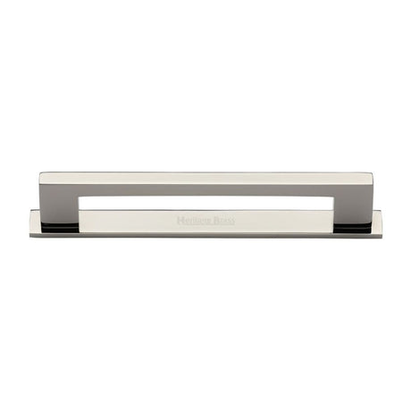 Heritage Brass Cabinet Hardware Polished Nickel / Cabinet Pull Handles / 160mm c/c Heritage Brass - Cabinet Pull Metro Design with Plate 160mm CTC Polished Nickel Fini