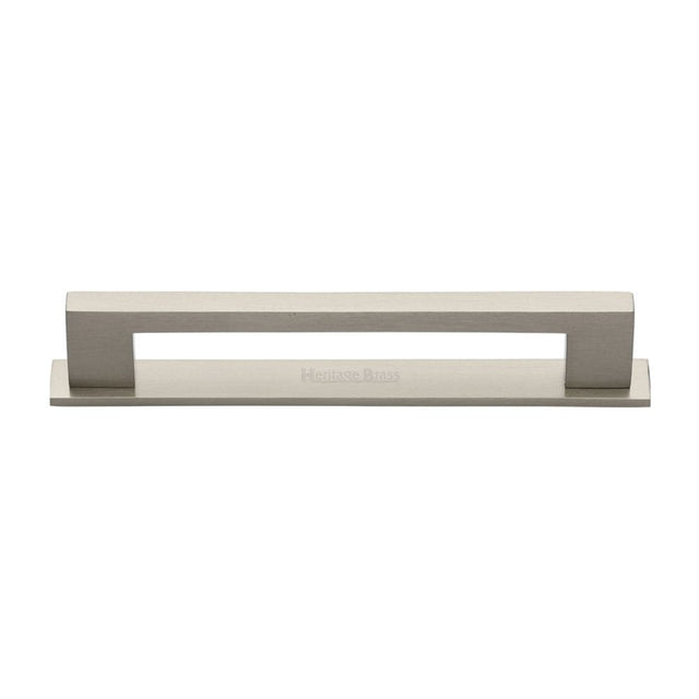 Heritage Brass Cabinet Hardware Satin Nickel / Cabinet Pull Handles / 160mm c/c Heritage Brass - Cabinet Pull Metro Design with Plate 160mm CTC Satin Nickel Fini