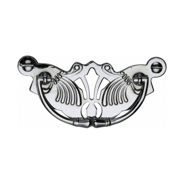 Heritage Brass Cabinet Hardware Polished Chrome / Cabinet Drop Pulls / 78mm c/c Heritage Brass - Cabinet Pull Ornate Plate Design Polished Chrome Finish
