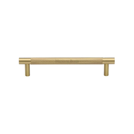 Heritage Brass Cabinet Hardware Satin Brass / Cabinet Pull Handles / 128mm c/c Heritage Brass - Cabinet Pull Partial Knurled Design 128mm CTC Satin Brass Finish
