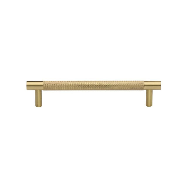 Heritage Brass Cabinet Hardware Satin Brass / Cabinet Pull Handles / 128mm c/c Heritage Brass - Cabinet Pull Partial Knurled Design 128mm CTC Satin Brass Finish