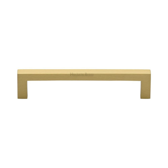 Heritage Brass Cabinet Hardware Satin Brass / Cabinet Pull Handles / 128mm c/c Heritage Brass - Cabinet Pull Square Metro Design 128mm CTC Satin Brass Finish
