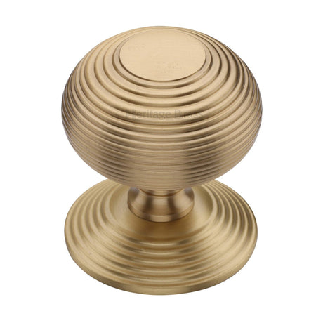 Heritage Brass Door Furniture Satin Brass / Beehive Centre Door Knob Heritage Brass - Centre Door Knob Reeded Design 3 1/2 Satin Brass Finish