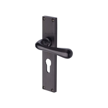 Heritage Brass Door Furniture Matt Bronze / Euro Profile Lock Handles Heritage Brass - Charlbury Reeded Euro Profile Matt Bronze finish