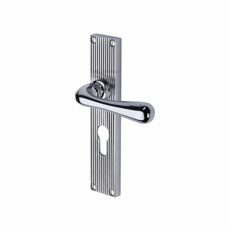 Heritage Brass Door Furniture Polished Chrome / Euro Profile Lock Handles Heritage Brass - Charlbury Reeded Euro Profile Polished Chrome finish