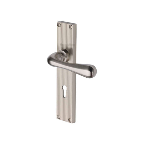 Heritage Brass Door Furniture Satin Nickel / Std. Lock Handles Heritage Brass - Charlbury Reeded Lever Lock Satin Nickel finish