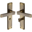 Heritage Brass Door Furniture Antique Brass / Bathroom Lock Handles Heritage Brass - Delta Hammered Bathroom Set Door Handle on 200mm Plate Antique Brass finish