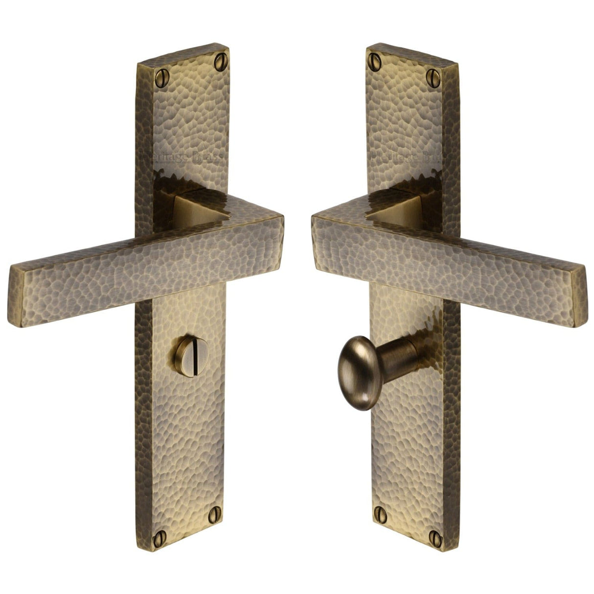 Heritage Brass Door Furniture Antique Brass / Bathroom Lock Handles Heritage Brass - Delta Hammered Bathroom Set Door Handle on 200mm Plate Antique Brass finish