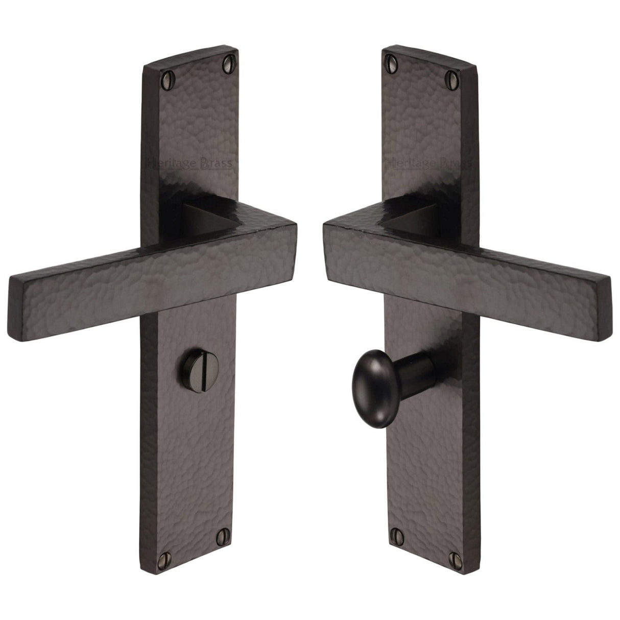 Heritage Brass Door Furniture Matt Bronze / Bathroom Lock Handles Heritage Brass - Delta Hammered Bathroom Set Door Handle on 200mm Plate Matt Bronze finish