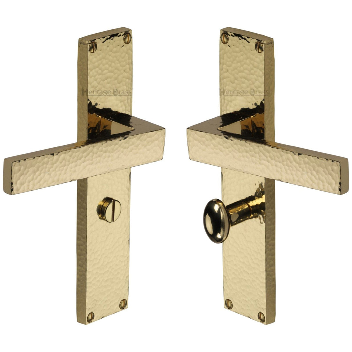Heritage Brass Door Furniture Polished Brass / Bathroom Lock Handles Heritage Brass - Delta Hammered Bathroom Set Door Handle on 200mm Plate Polished Brass finish
