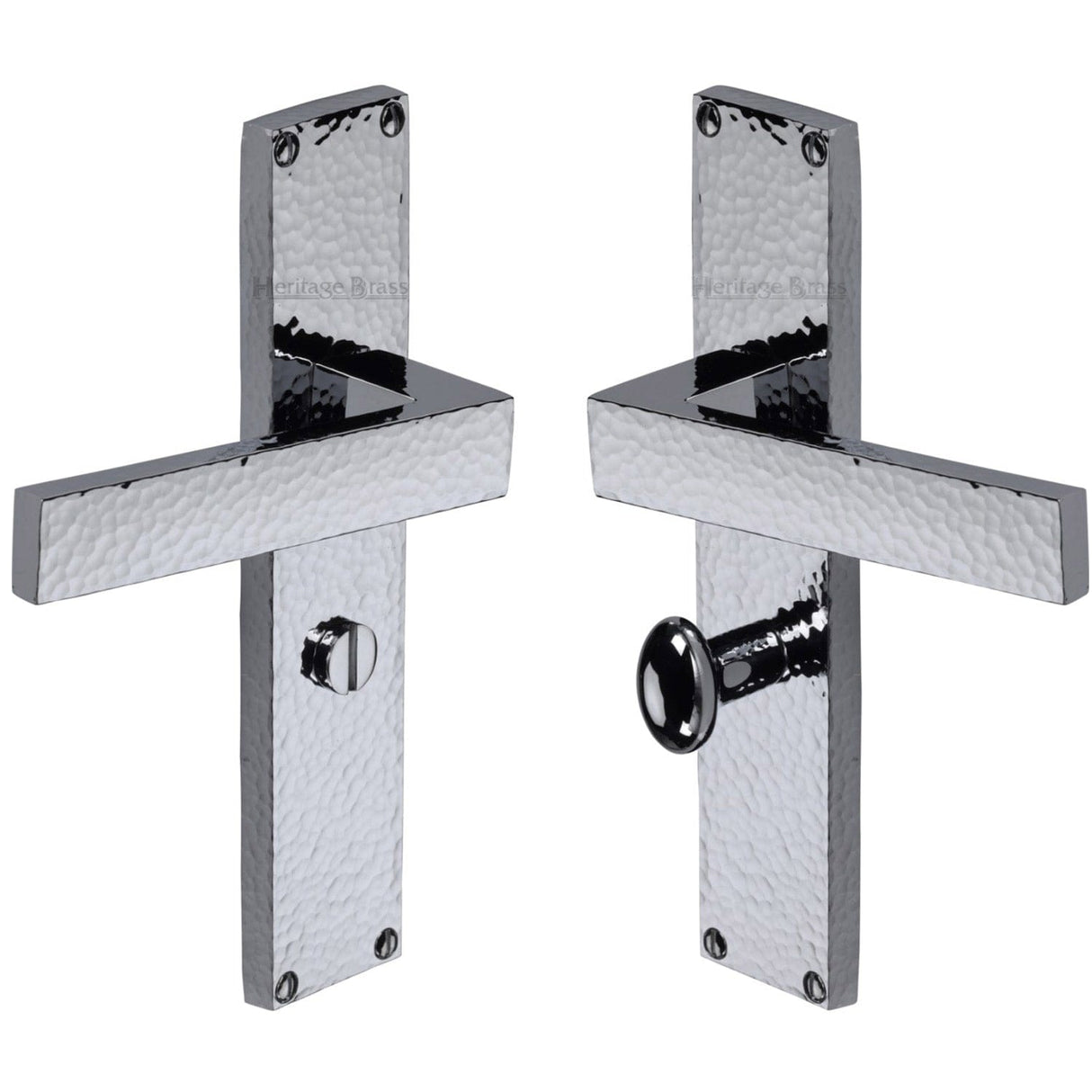 Heritage Brass Door Furniture Polished Chrome / Bathroom Lock Handles Heritage Brass - Delta Hammered Bathroom Set Door Handle on 200mm Plate Polished Chrome finish