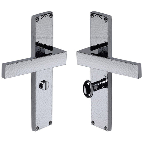 Heritage Brass Door Furniture Polished Chrome / Bathroom Lock Handles Heritage Brass - Delta Hammered Bathroom Set Door Handle on 200mm Plate Polished Chrome finish
