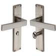 Heritage Brass Door Furniture Satin Nickel / Bathroom Lock Handles Heritage Brass - Delta Hammered Bathroom Set Door Handle on 200mm Plate Satin Nickel finish