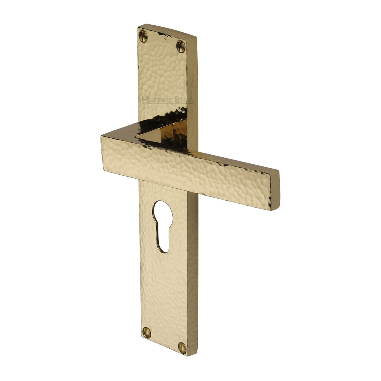 Heritage Brass Door Furniture Polished Brass / Euro Profile Lock Handles Heritage Brass - Delta Hammered Euro Profile Door Handle on 200mm Plate Polished Brass finish