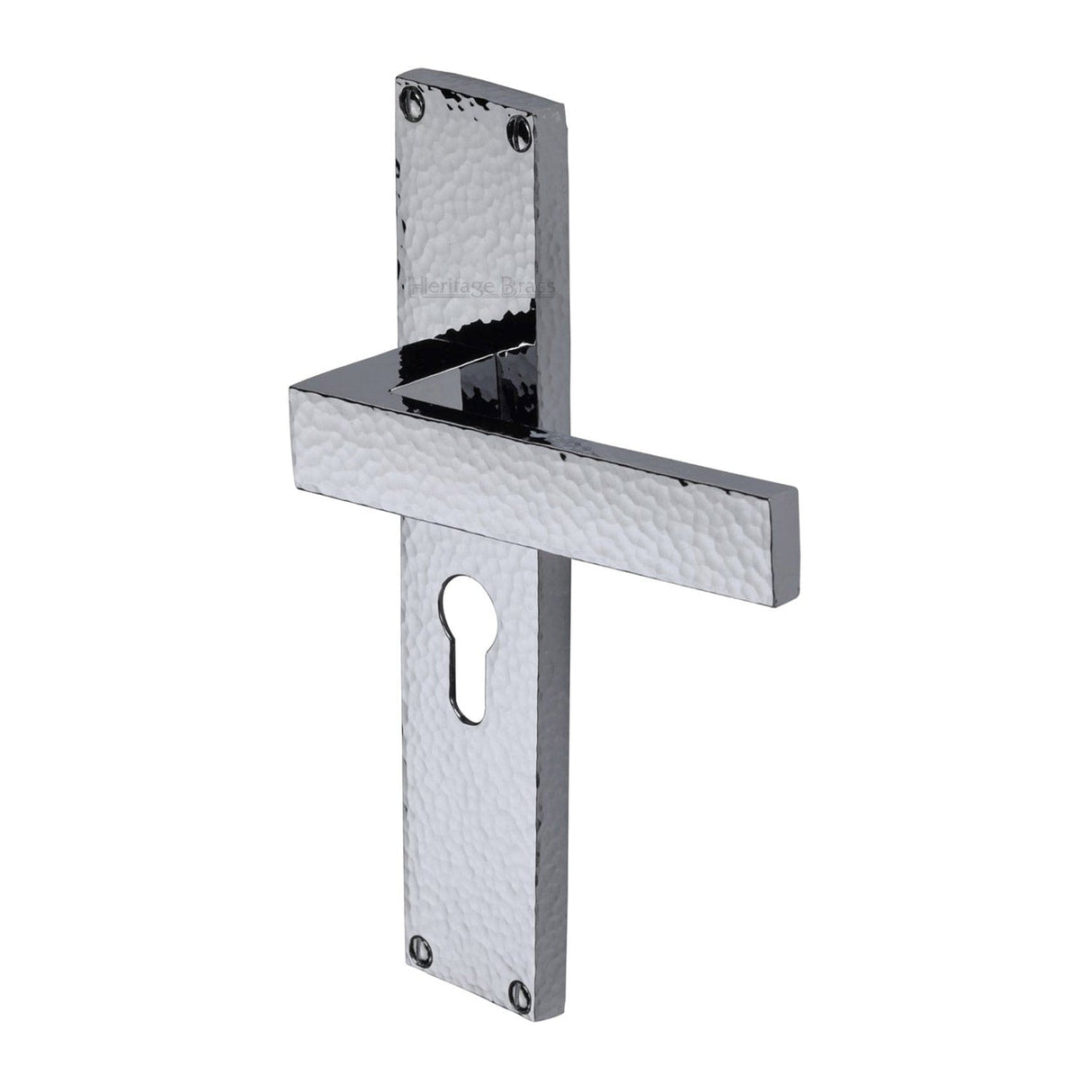 Heritage Brass Door Furniture Polished Chrome / Euro Profile Lock Handles Heritage Brass - Delta Hammered Euro Profile Door Handle on 200mm Plate Polished Chrome finish