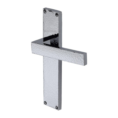 Heritage Brass Door Furniture Polished Chrome / Latch Handles Heritage Brass - Delta Hammered Lever Latch Door Handle on 200mm Plate Polished Chrome finish