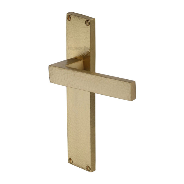 Heritage Brass Door Furniture Satin Brass / Latch Handles Heritage Brass - Delta Hammered Lever Latch Door Handle on 200mm Plate Satin Brass finish