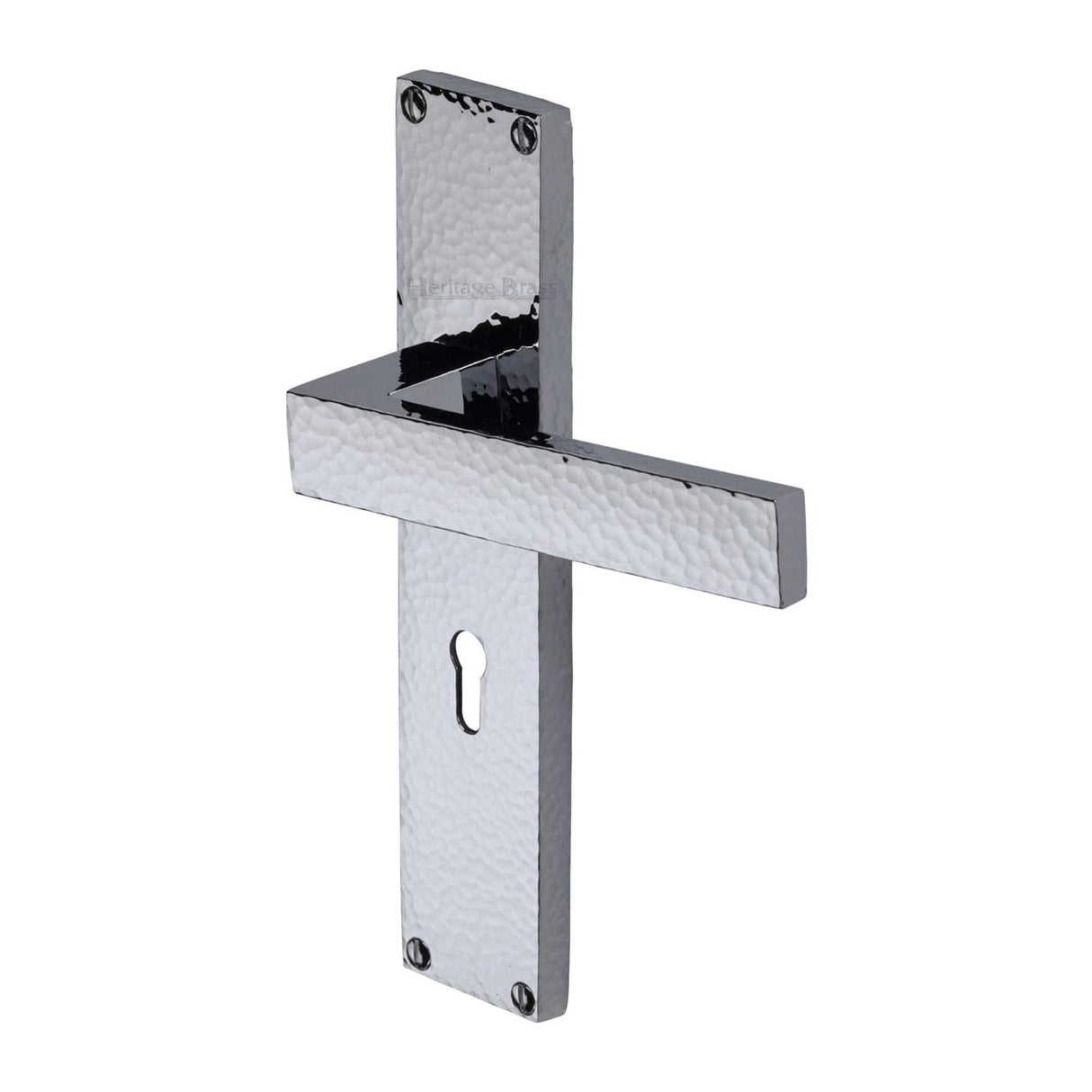 Heritage Brass Door Furniture Polished Chrome / Std. Lock Handles Heritage Brass - Delta Hammered Lever Lock Door Handle on 200mm Plate Polished Chrome finish