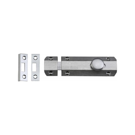 Heritage Brass Accessories Satin Chrome / Straight Surface Bolts / 100mm / 4" Heritage Brass - Door Bolt Flat 4" Satin Chrome Finish
