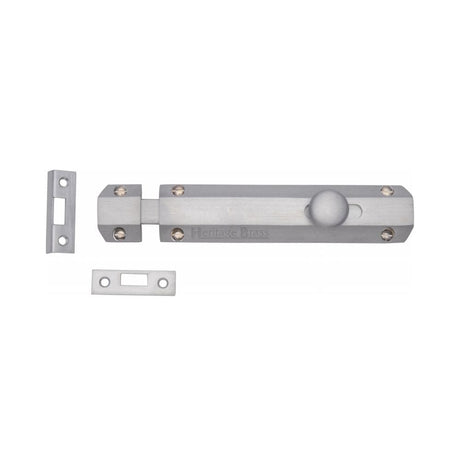 Heritage Brass Accessories Satin Chrome / Straight Surface Bolts / 150mm / 6" Heritage Brass - Door Bolt Flat 6" Satin Chrome Finish