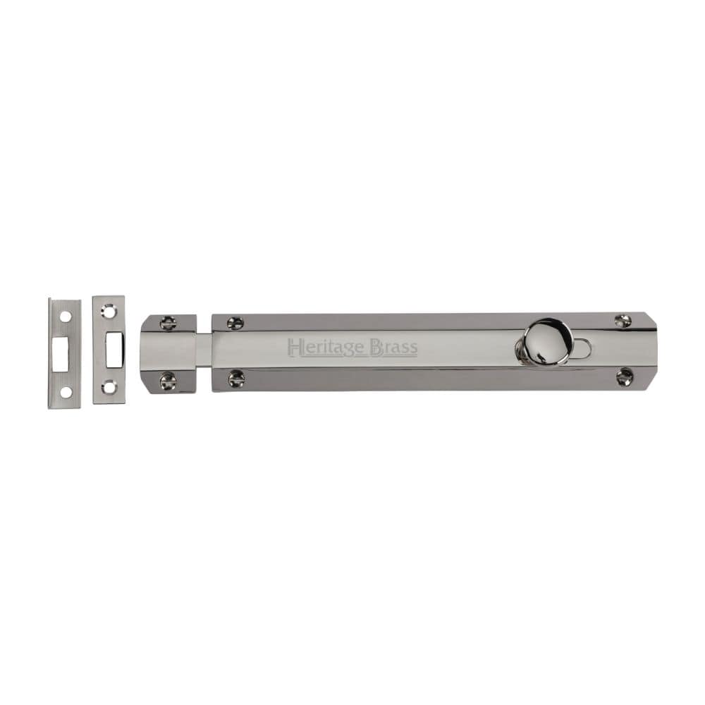 Heritage Brass Accessories Polished Nickel / Straight Surface Bolts / 200mm / 8" Heritage Brass - Door Bolt Flat 8" Polished Nickel Finish