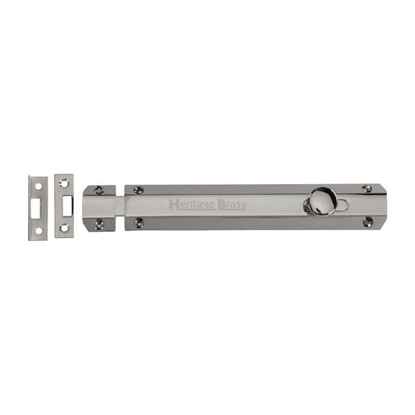 Heritage Brass Accessories Polished Nickel / Straight Surface Bolts / 200mm / 8" Heritage Brass - Door Bolt Flat 8" Polished Nickel Finish
