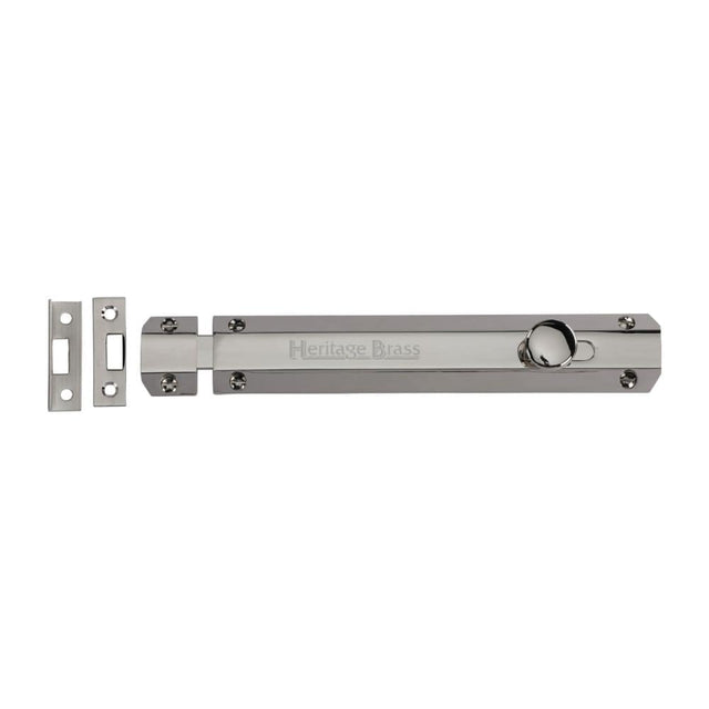 Heritage Brass Accessories Polished Nickel / Straight Surface Bolts / 200mm / 8" Heritage Brass - Door Bolt Flat 8" Polished Nickel Finish