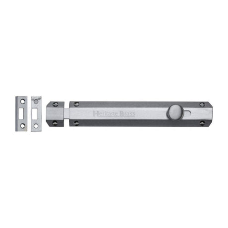 Heritage Brass Accessories Satin Chrome / Straight Surface Bolts / 200mm / 8" Heritage Brass - Door Bolt Flat 8" Satin Chrome Finish
