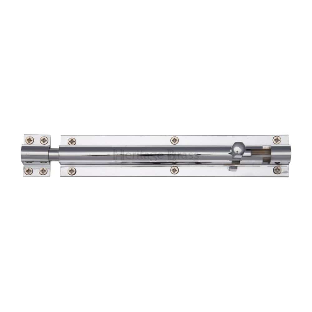 Heritage Brass Accessories Polished Chrome / Straight Surface Bolts / 200mm / 8" Heritage Brass - Door Bolt Straight 8" x 1.5" Polished Chrome Finish