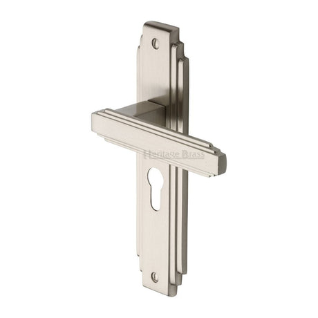 Heritage Brass Door Furniture Satin Nickel / Euro Profile Lock Handles Heritage Brass - Door Handle Euro Profile Astoria Design Satin Nickel Finish