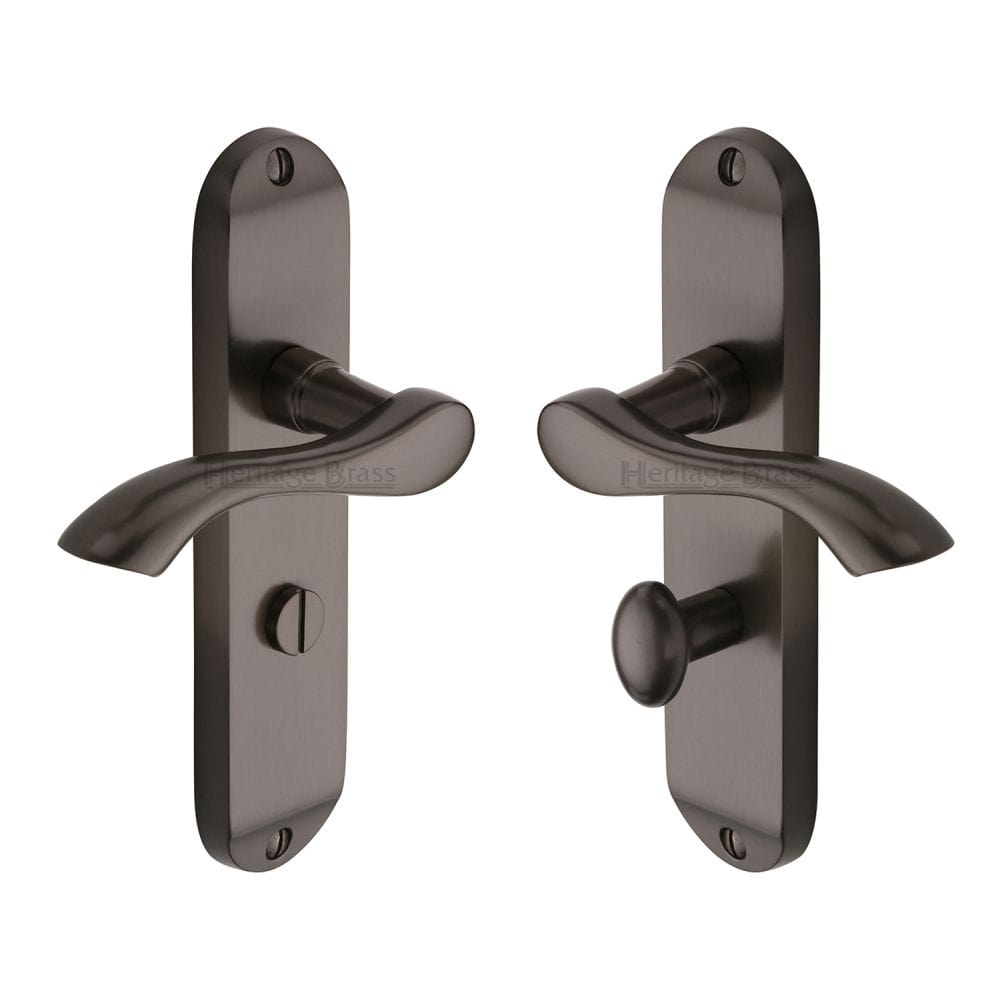 Heritage Brass Door Furniture Matt Bronze / Bathroom Lock Handles Heritage Brass - Door Handle for Bathroom Algarve Design Matt Bronze Finish