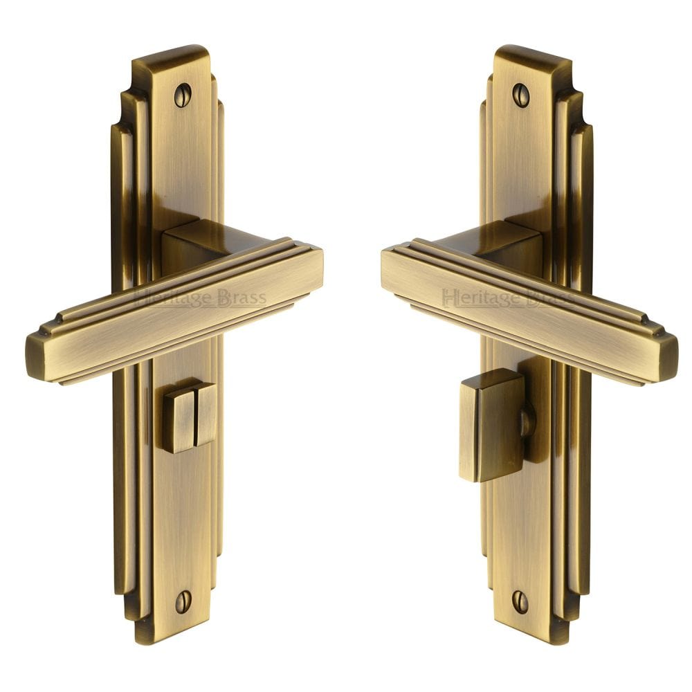 Heritage Brass Door Furniture Antique Brass / Bathroom Lock Handles Heritage Brass - Door Handle for Bathroom Astoria Design Antique Brass Finish