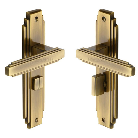Heritage Brass Door Furniture Antique Brass / Bathroom Lock Handles Heritage Brass - Door Handle for Bathroom Astoria Design Antique Brass Finish