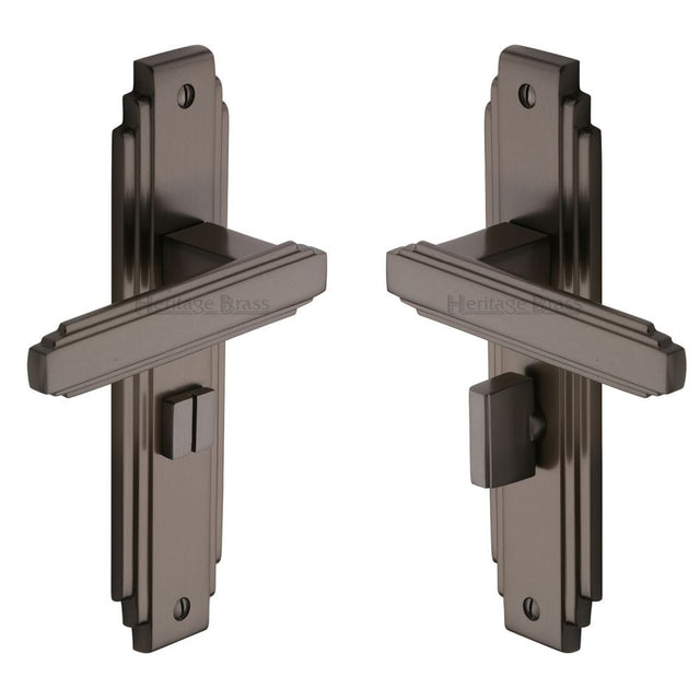 Heritage Brass Door Furniture Matt Bronze / Bathroom Lock Handles Heritage Brass - Door Handle for Bathroom Astoria Design Matt Bronze Finish
