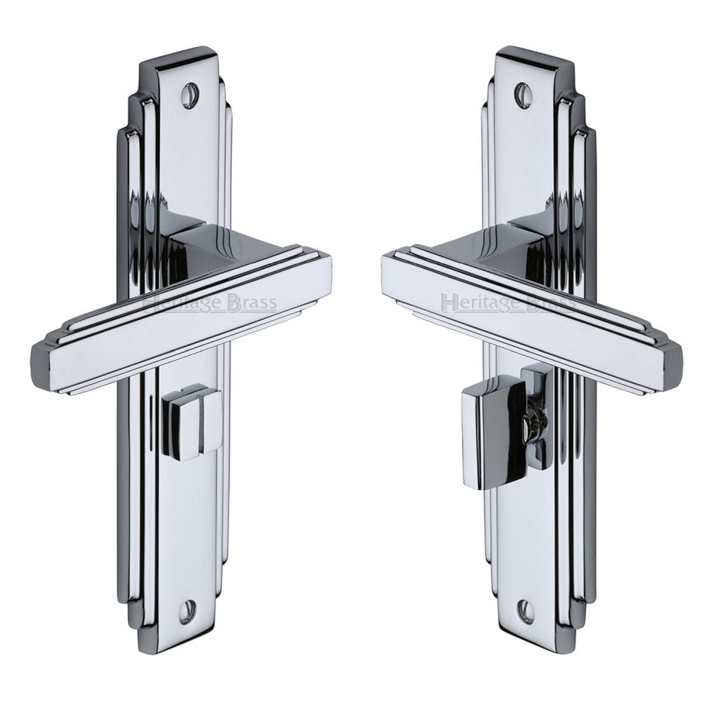 Heritage Brass Door Furniture Polished Chrome / Bathroom Lock Handles Heritage Brass - Door Handle for Bathroom Astoria Design Polished Chrome Finish