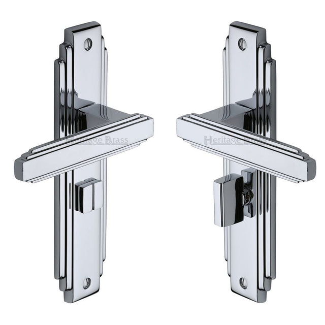 Heritage Brass Door Furniture Polished Chrome / Bathroom Lock Handles Heritage Brass - Door Handle for Bathroom Astoria Design Polished Chrome Finish