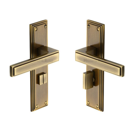 Heritage Brass Door Furniture Antique Brass / Bathroom Lock Handles Heritage Brass - Door Handle for Bathroom Atlantis Design Antique Brass Finish