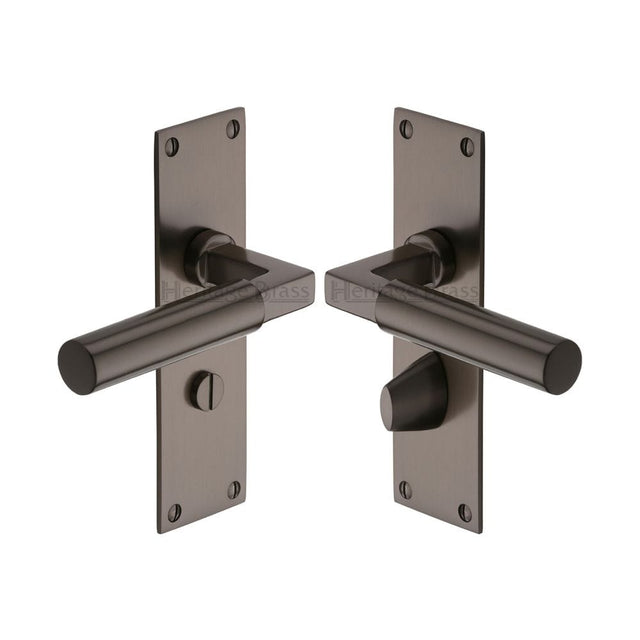 Heritage Brass Door Furniture Matt Bronze / Bathroom Lock Handles Heritage Brass - Door Handle for Bathroom Bauhaus Design Matt Bronze Finish