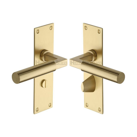 Heritage Brass Door Furniture Satin Brass / Bathroom Lock Handles Heritage Brass - Door Handle for Bathroom Bauhaus Design Satin Brass Finish