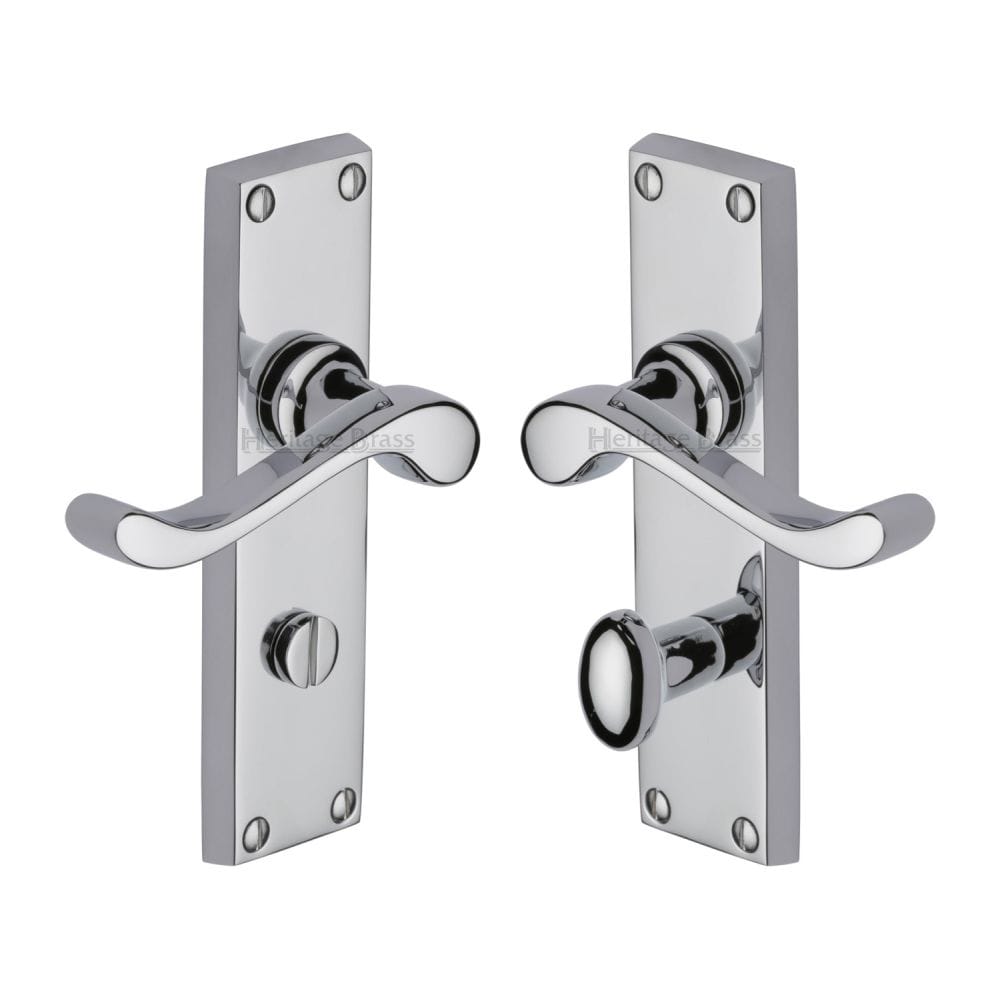 Heritage Brass Door Furniture Polished Chrome / Bathroom Lock Handles Heritage Brass - Door Handle for Bathroom Bedford Design Polished Chrome Finish